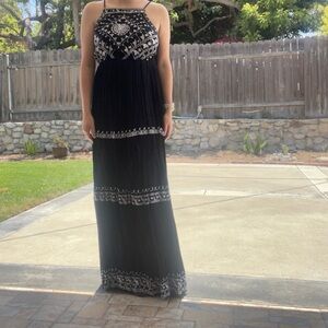 RAGA Black and White Tiered Embellished Maxi Sundress